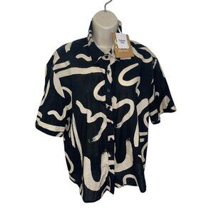 Seven Wonders York Shirt Womens Size 8 Black Sand Exclusive Oversized Blouse